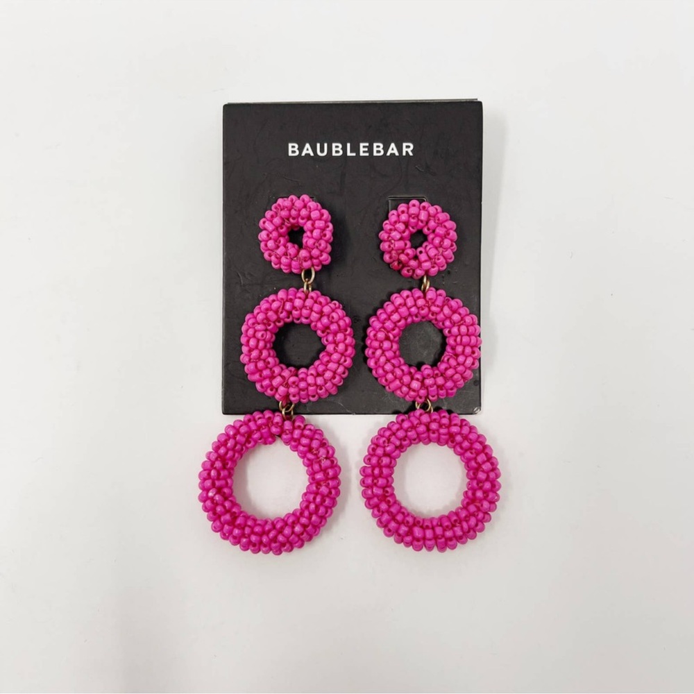 BaubleBar Round Tiered Beaded Circle Earrings Pink Fiesta Party Bachelorette